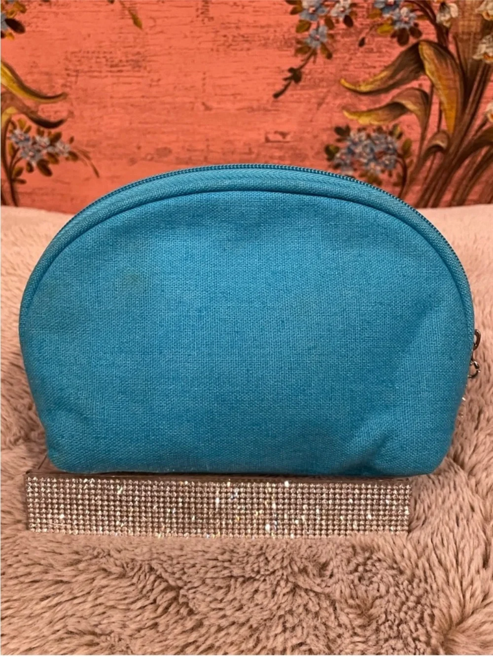 Givenchy Turquoise Floral Embroidered Cosmetic Pouch